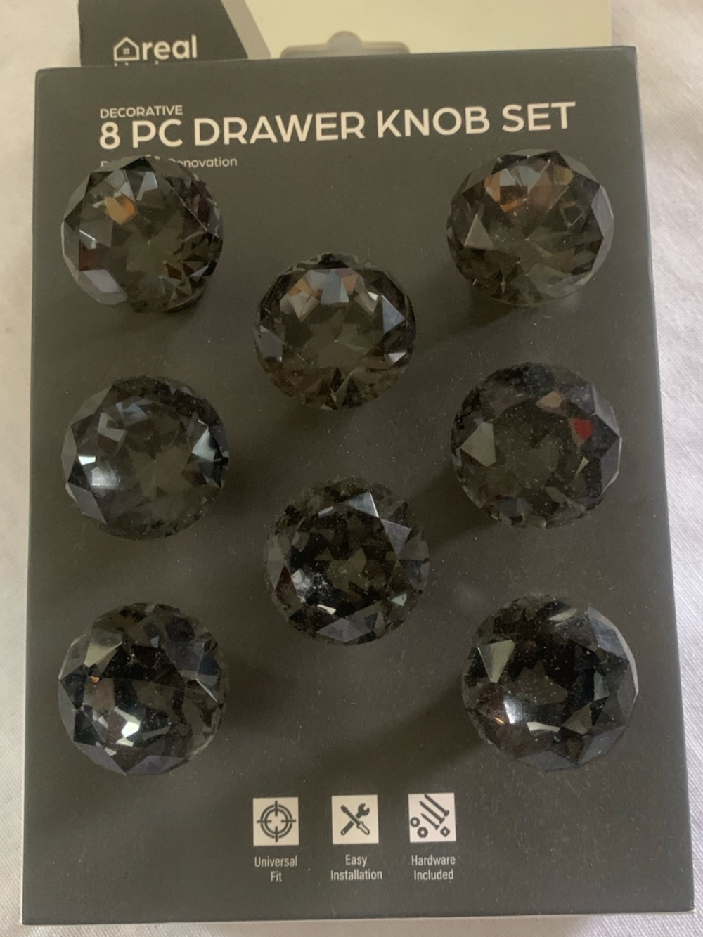 Decorative 8-Pc Faceted Drawer Knob Set - Black